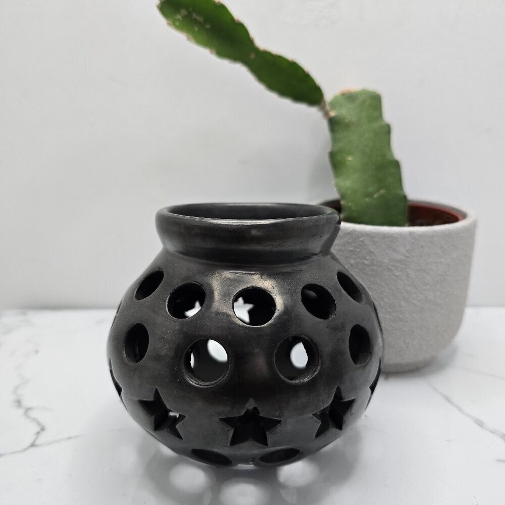 Oaxacan Barro | hematite moon star small mini round pottery pot vase